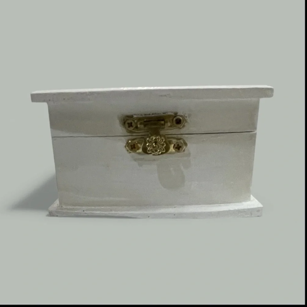 Handmade White Storage Box with Gold Accents And Seashell Motif.